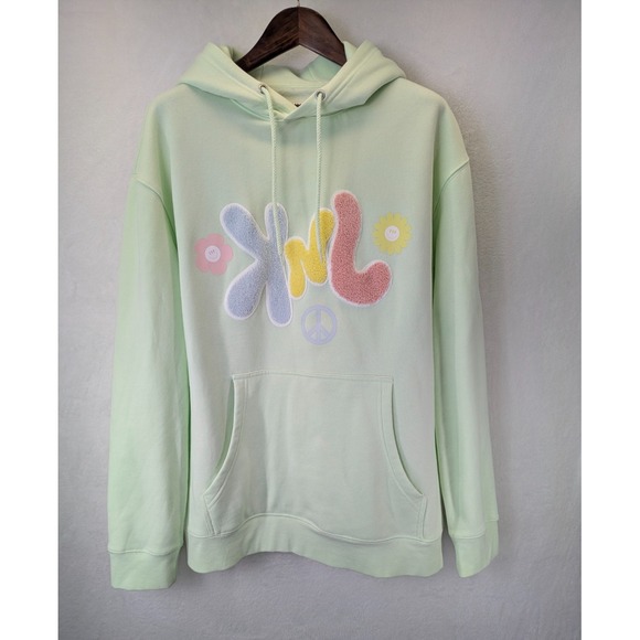 Fanjoy Tops - Fanjoy KNJ Hoodie Size XL Mint Green Chenille Graphic‎ Sweatshirt Fuzzy Letters